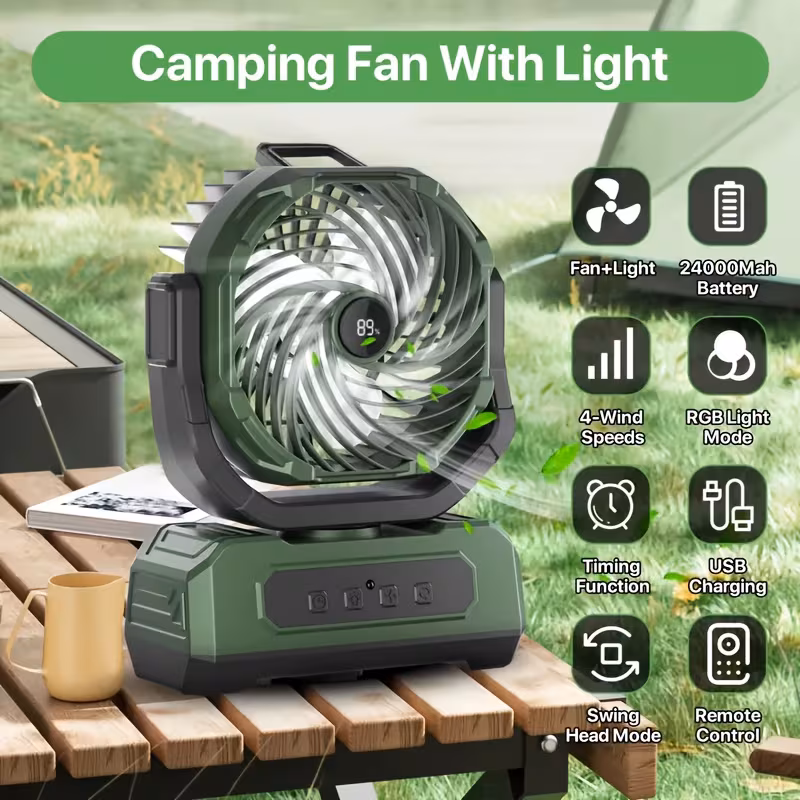 Imagen 1 de Ventilador Portátil Recargable con Linterna LED 24000mAh | 4 Velocidades