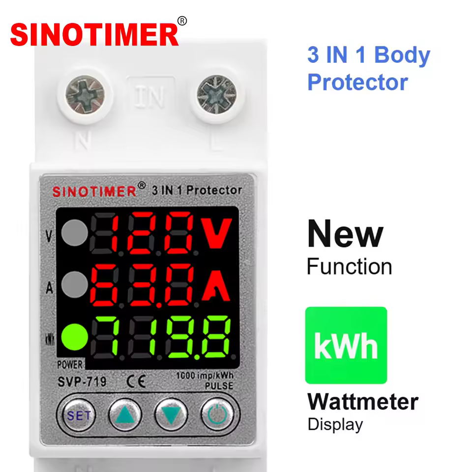 Imagen 1 de Protector de Voltaje y Corriente DIN Rail 110-120V 40A/63A con Medidor de Consumo
