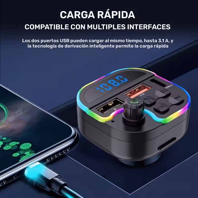 Imagen 4 de Transmisor FM Bluetooth M53 para coche con doble USB y puerto Tipo-C