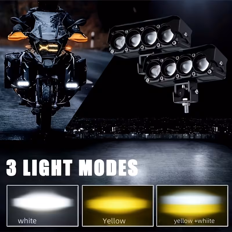 Imagen 1 de Neblineros LED Bicolor para Moto y Auto – Luz Blanca y Ámbar, Alta Potencia 3000 lm, Bajo Consumo