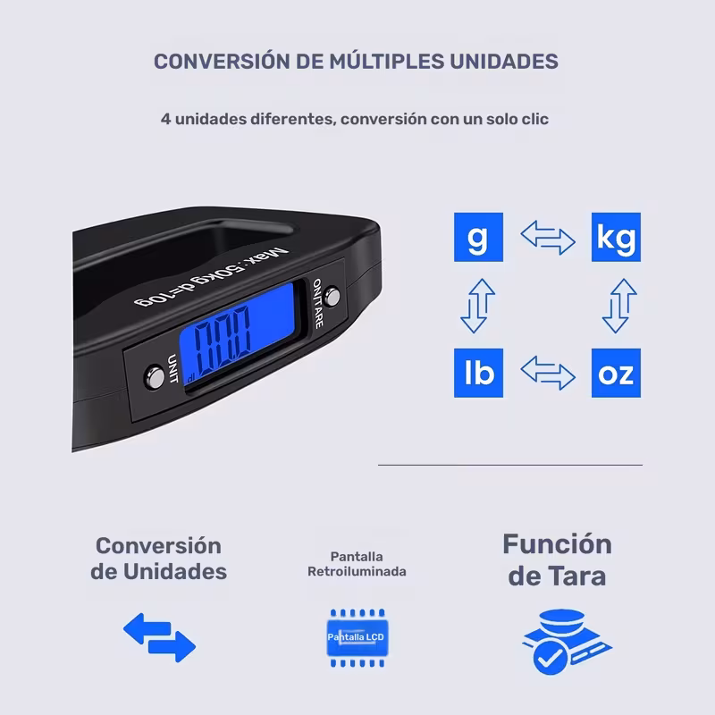 Imagen 2 de Báscula Digital Colgante Portátil 50 kg / 110 lb con Pantalla LCD y Gancho de Alta Resistencia